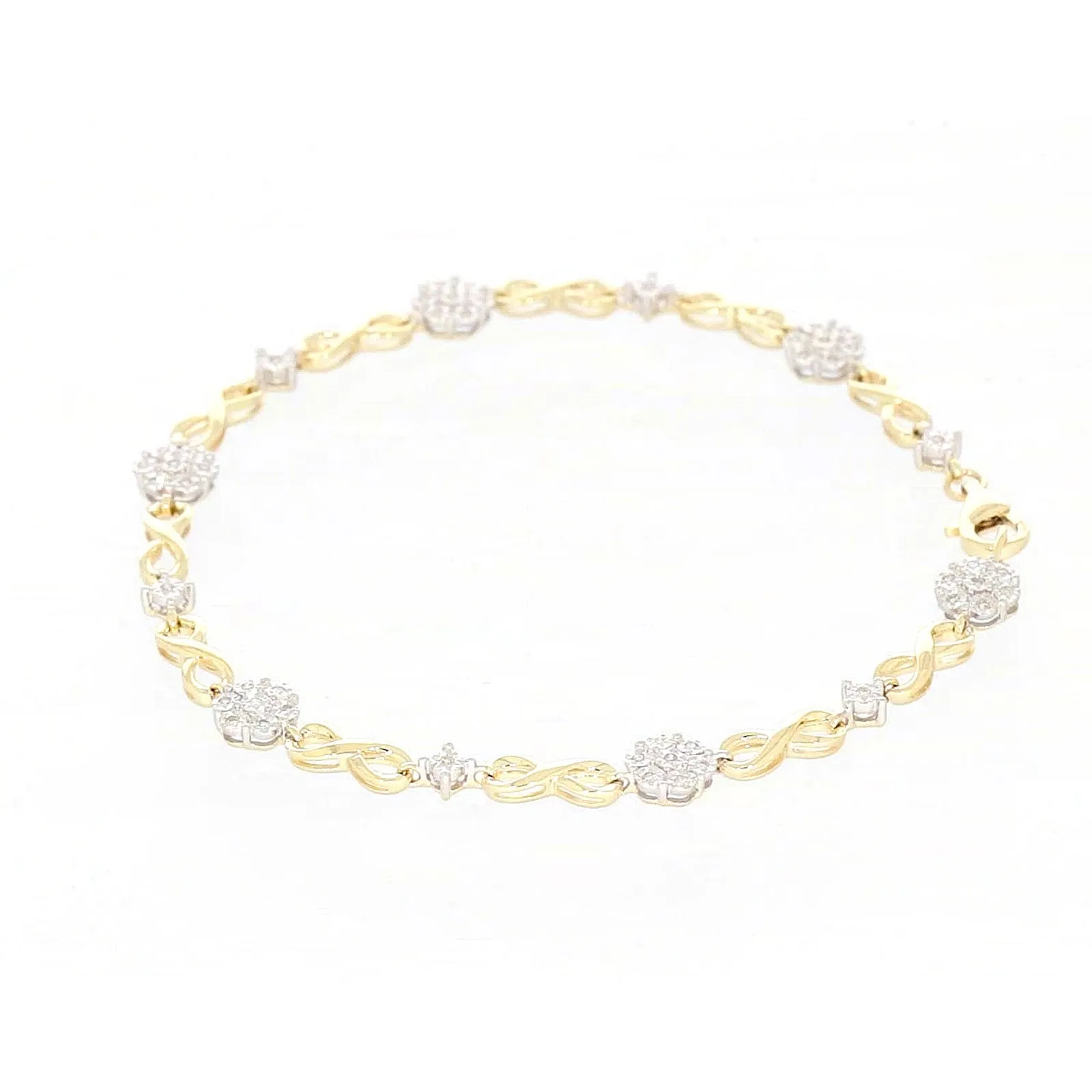 9ct Yellow Gold Round Brilliant Cut 0.15 Carat tw of Diamonds Bracelet