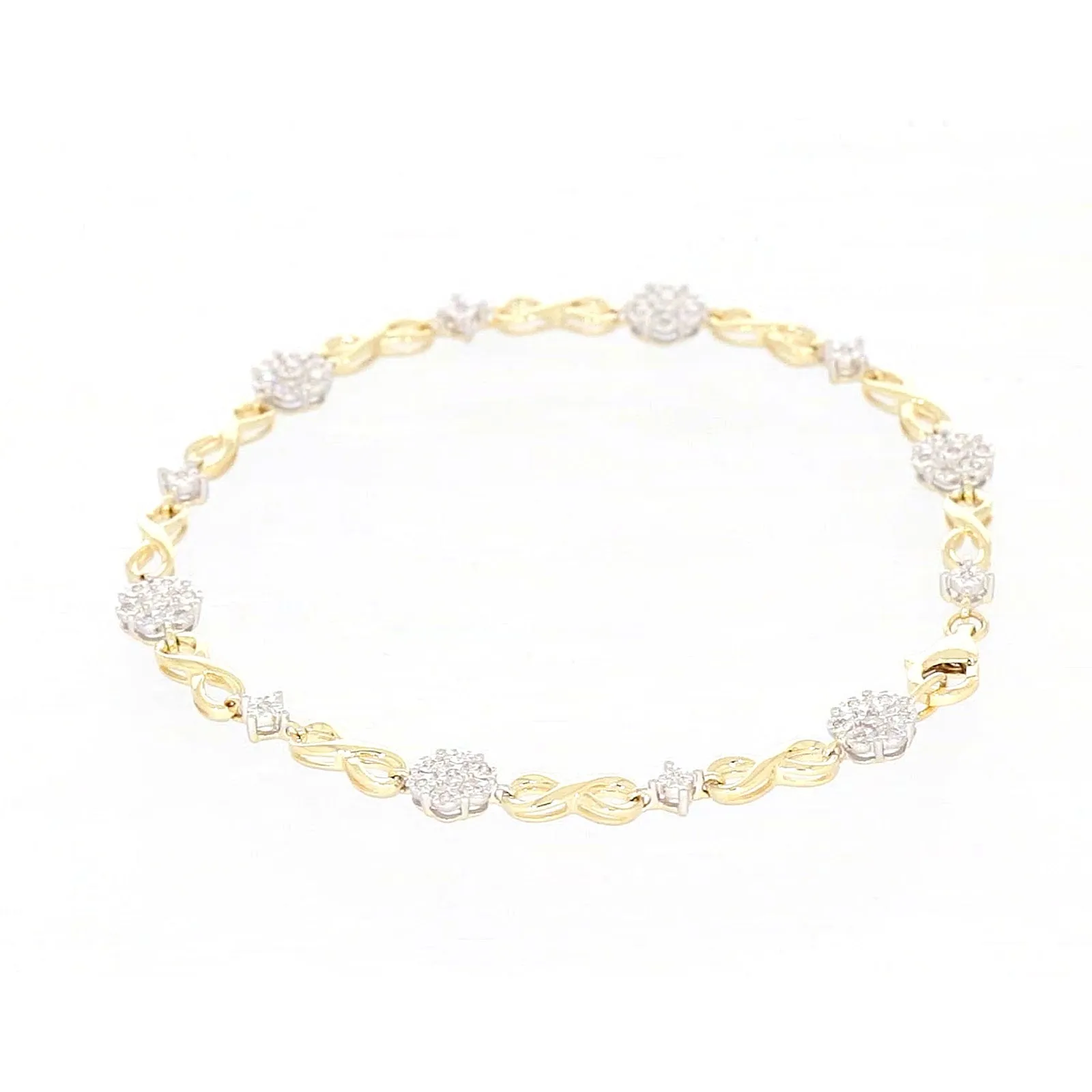 9ct Yellow Gold Round Brilliant Cut 0.15 Carat tw of Diamonds Bracelet