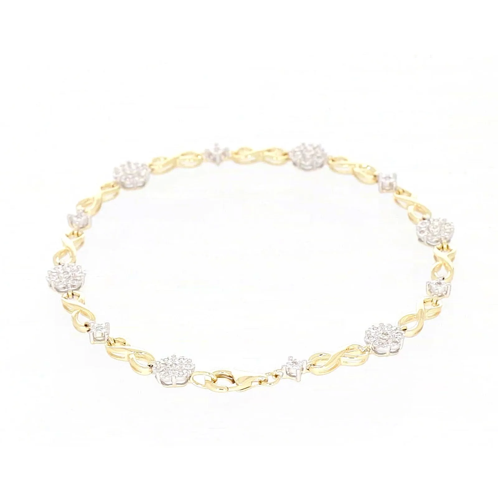 9ct Yellow Gold Round Brilliant Cut 0.15 Carat tw of Diamonds Bracelet