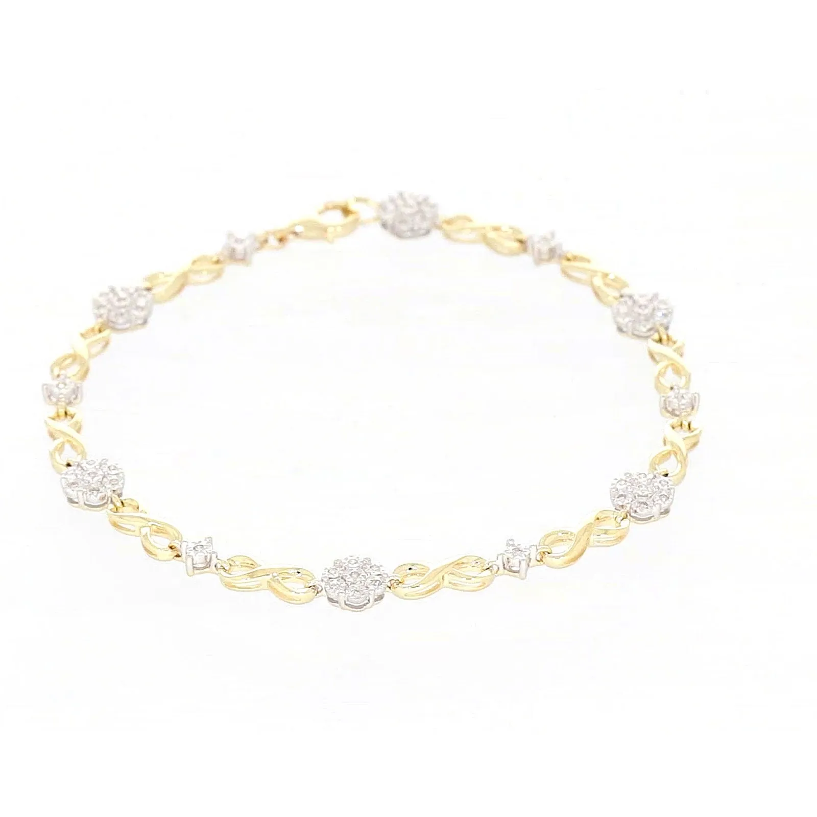 9ct Yellow Gold Round Brilliant Cut 0.15 Carat tw of Diamonds Bracelet