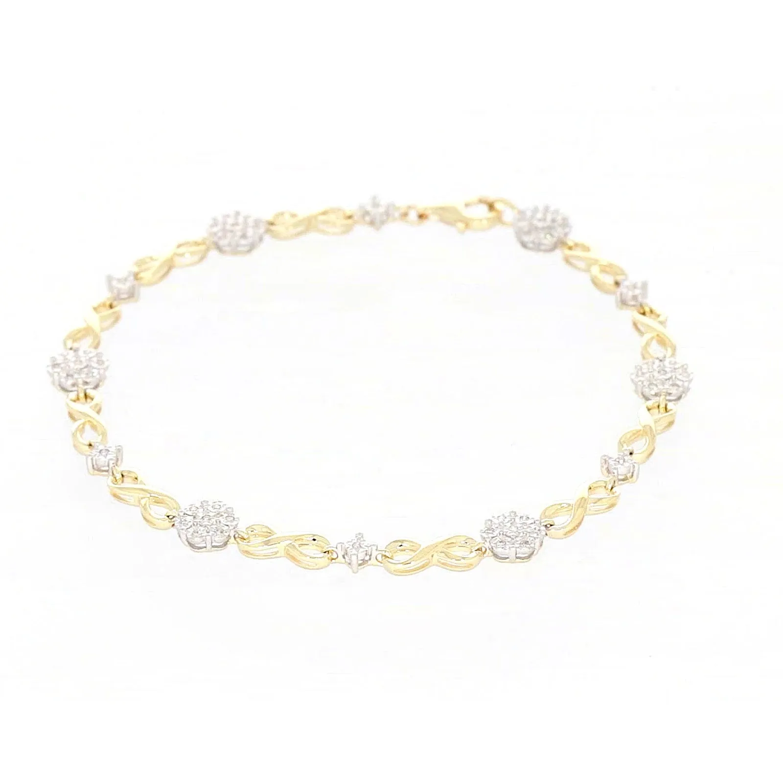 9ct Yellow Gold Round Brilliant Cut 0.15 Carat tw of Diamonds Bracelet