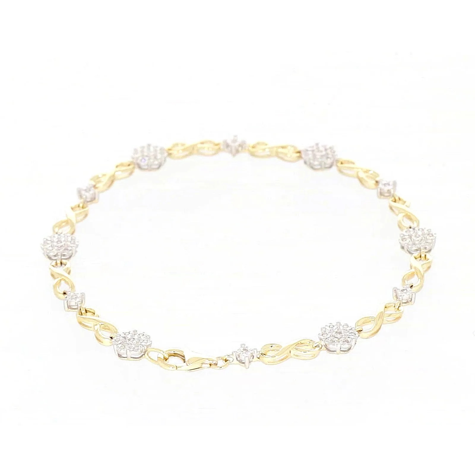 9ct Yellow Gold Round Brilliant Cut 0.15 Carat tw of Diamonds Bracelet