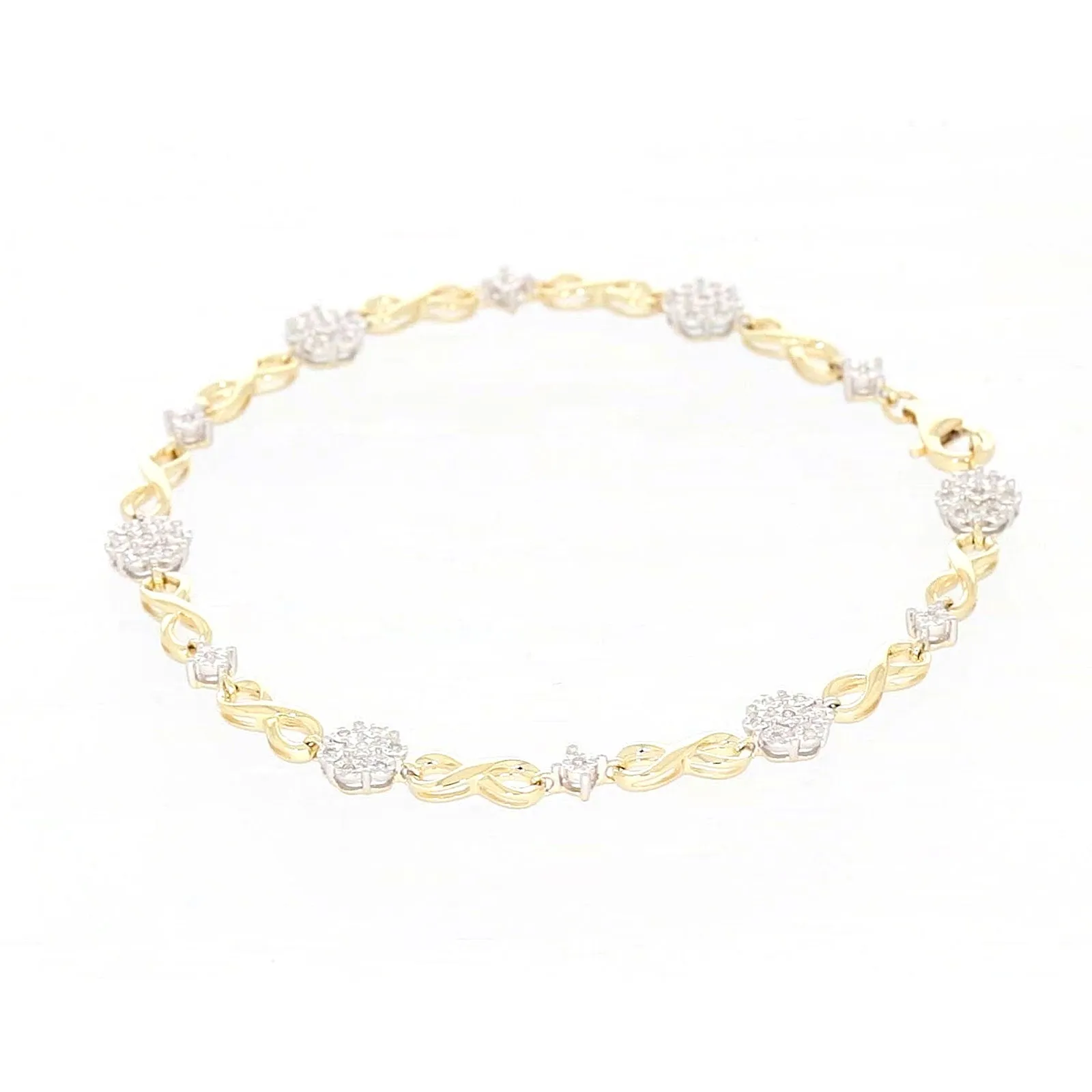 9ct Yellow Gold Round Brilliant Cut 0.15 Carat tw of Diamonds Bracelet