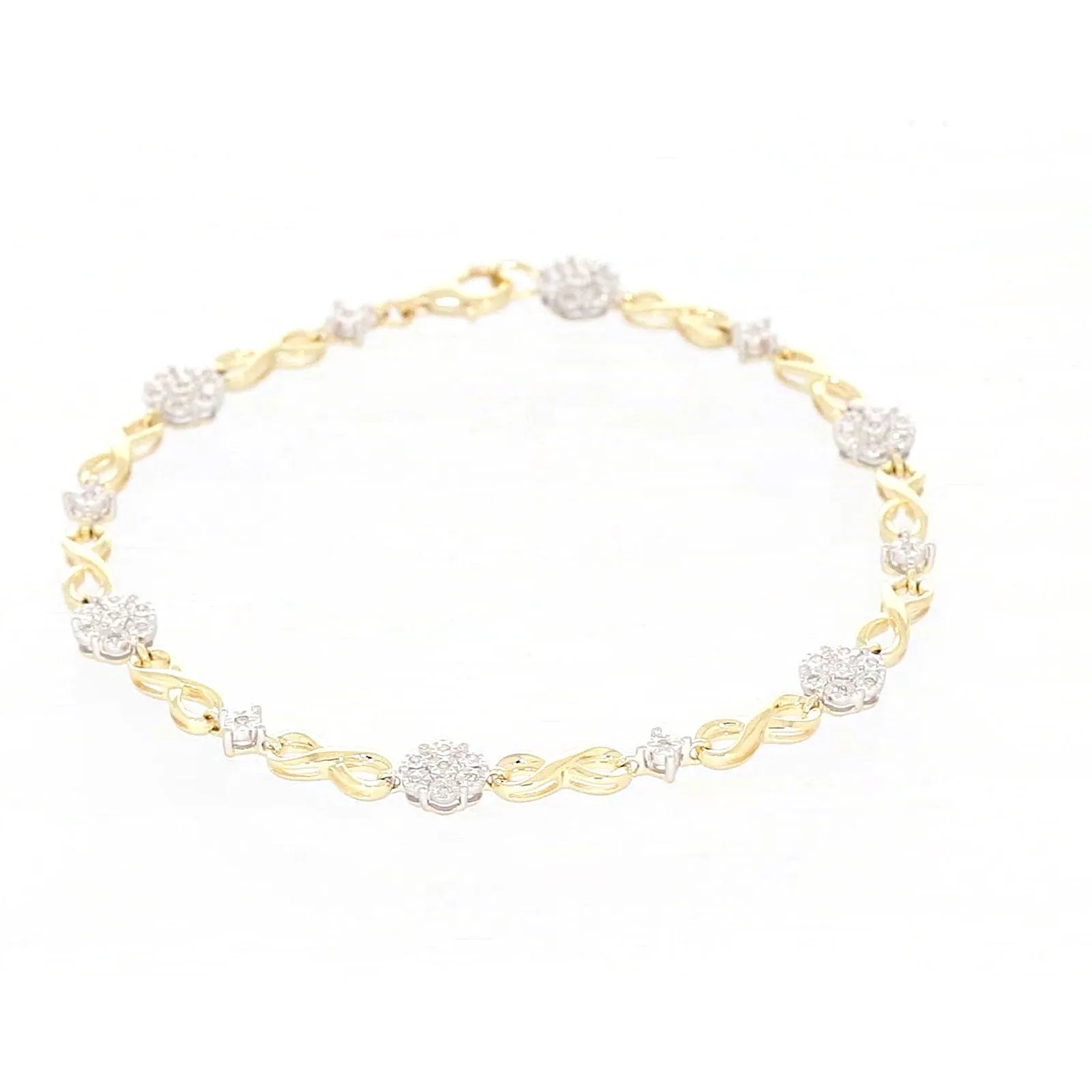 9ct Yellow Gold Round Brilliant Cut 0.15 Carat tw of Diamonds Bracelet