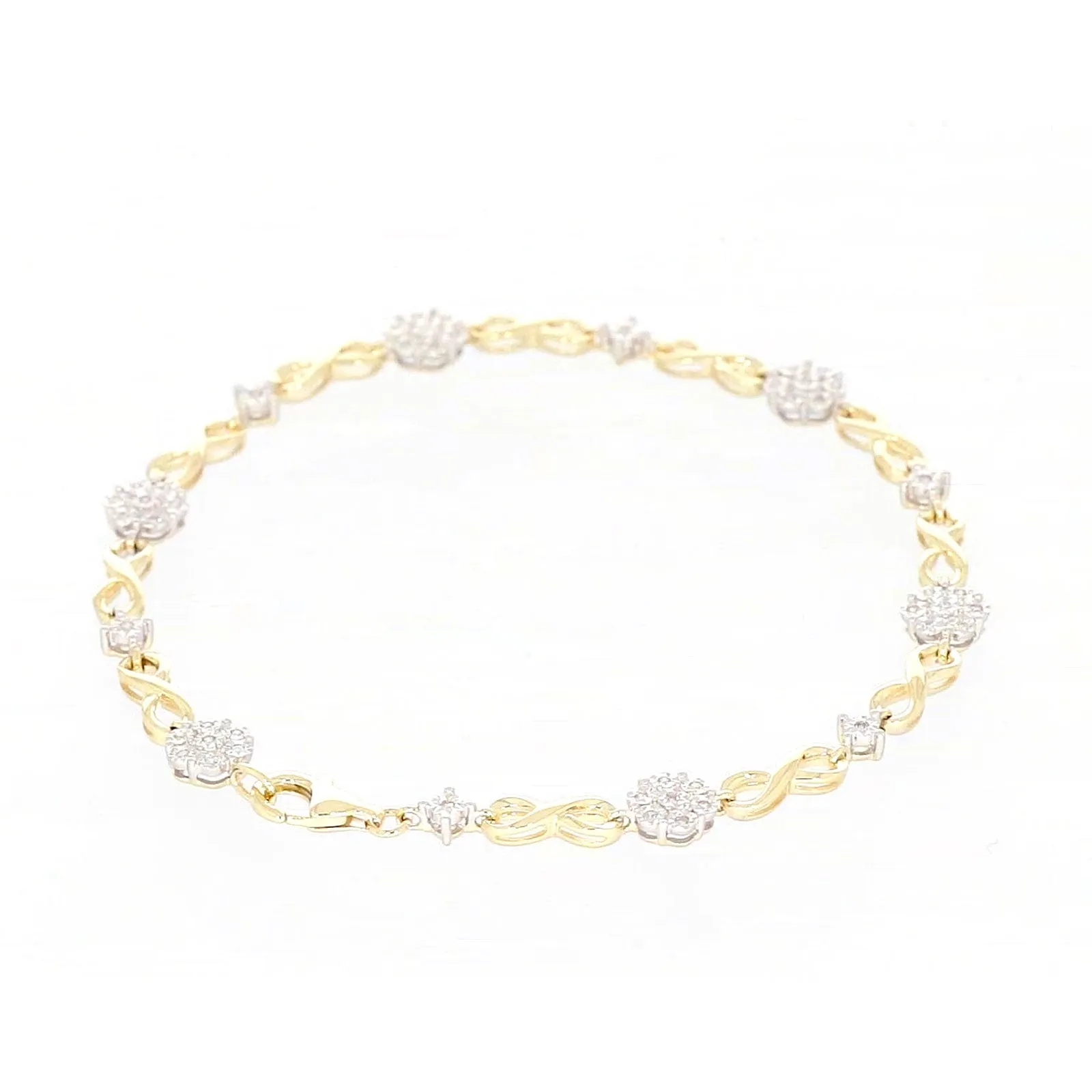 9ct Yellow Gold Round Brilliant Cut 0.15 Carat tw of Diamonds Bracelet