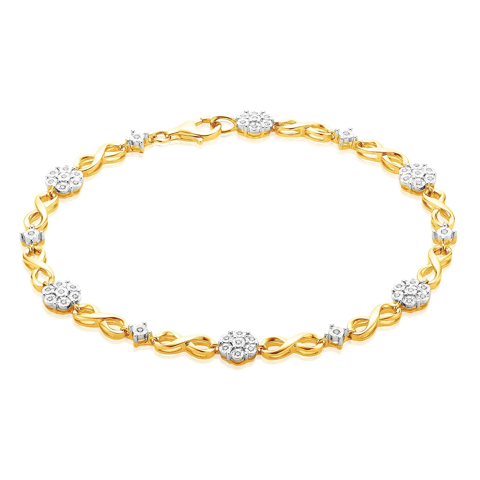 9ct Yellow Gold Round Brilliant Cut 0.15 Carat tw of Diamonds Bracelet