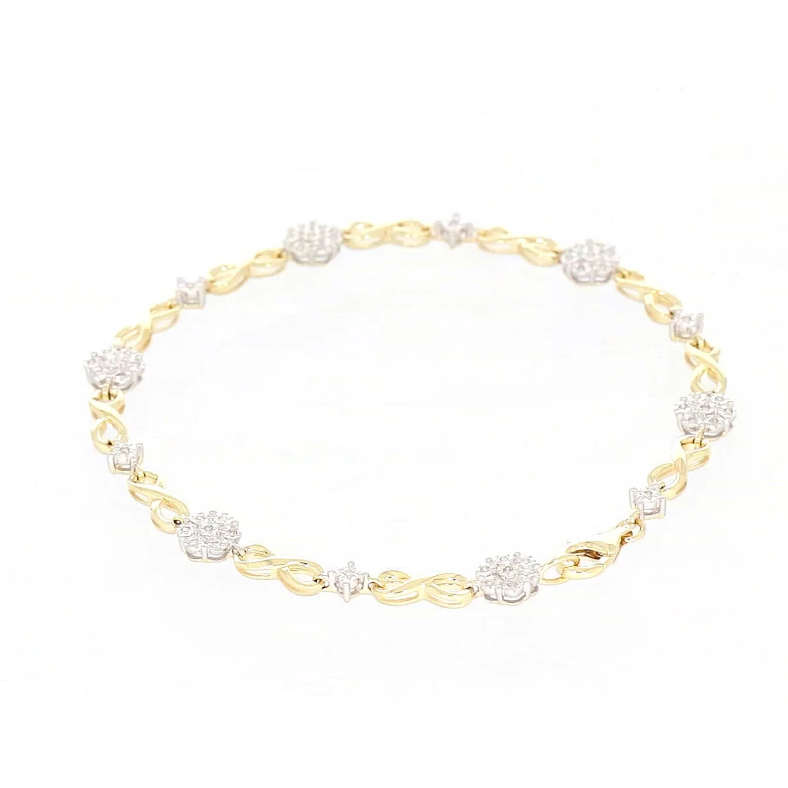 9ct Yellow Gold Round Brilliant Cut 0.15 Carat tw of Diamonds Bracelet