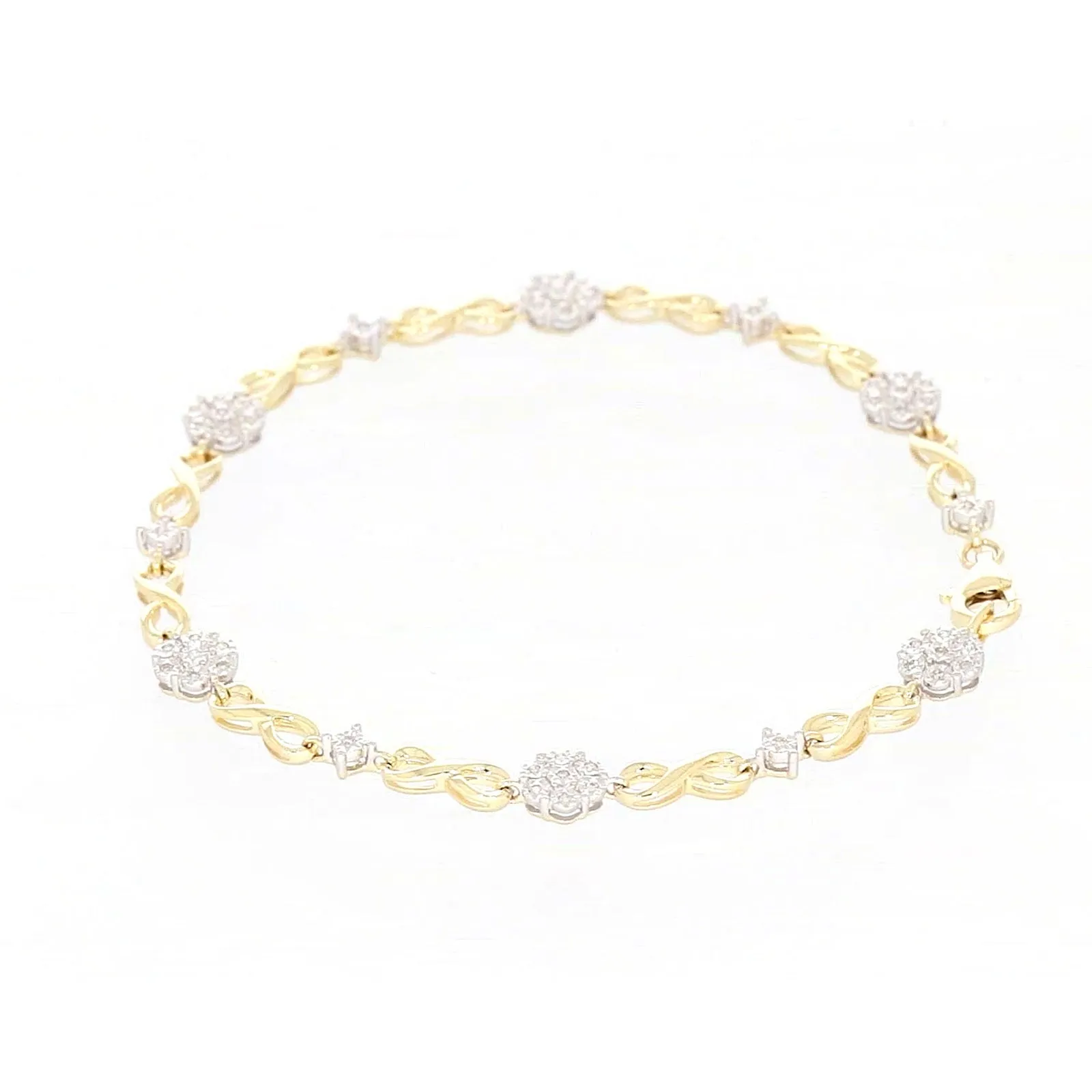 9ct Yellow Gold Round Brilliant Cut 0.15 Carat tw of Diamonds Bracelet