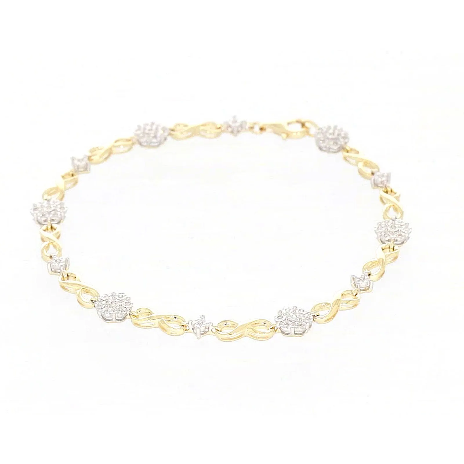 9ct Yellow Gold Round Brilliant Cut 0.15 Carat tw of Diamonds Bracelet