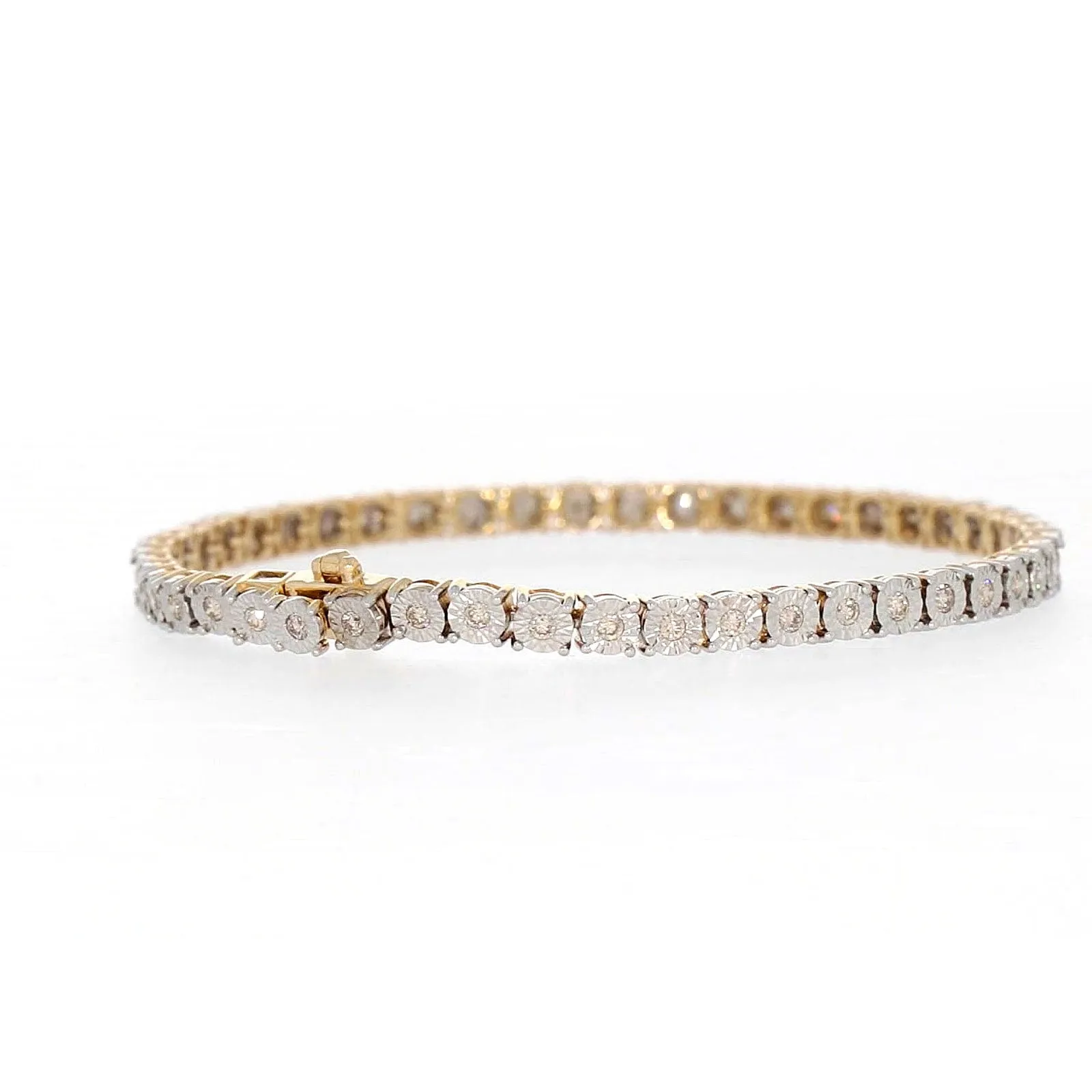 9ct Yellow Gold Round Brilliant Cut with 1 CARAT tw of Diamonds Tennis Bracelet