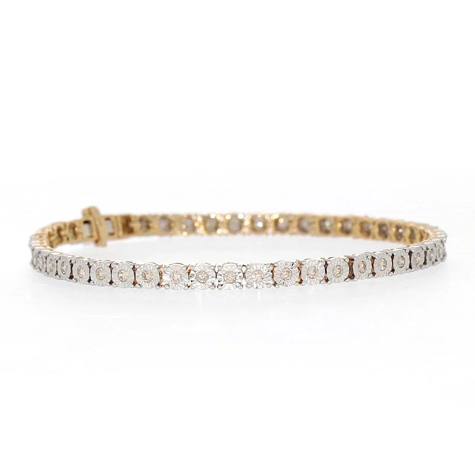 9ct Yellow Gold Round Brilliant Cut with 1 CARAT tw of Diamonds Tennis Bracelet