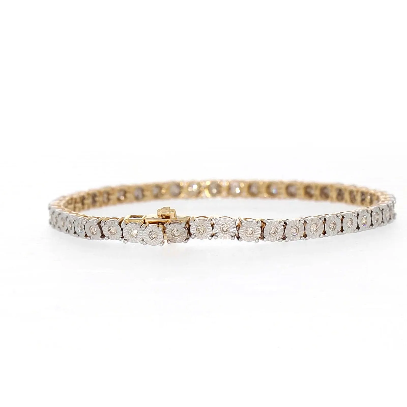 9ct Yellow Gold Round Brilliant Cut with 1 CARAT tw of Diamonds Tennis Bracelet