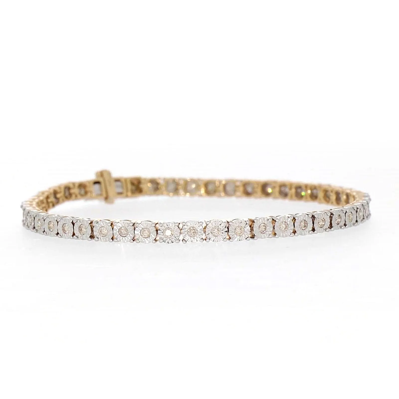 9ct Yellow Gold Round Brilliant Cut with 1 CARAT tw of Diamonds Tennis Bracelet