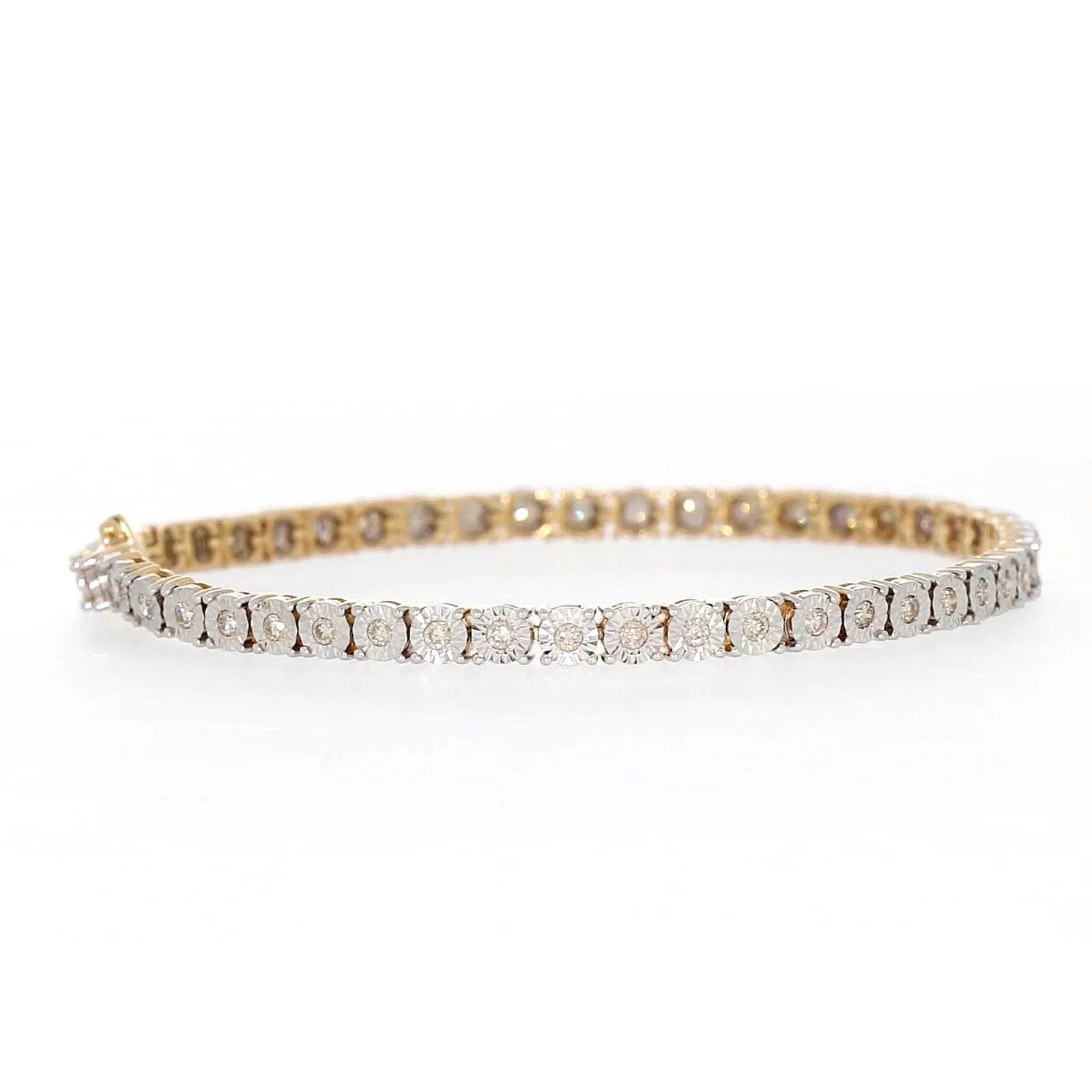 9ct Yellow Gold Round Brilliant Cut with 1 CARAT tw of Diamonds Tennis Bracelet