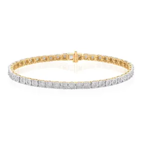 9ct Yellow Gold Round Brilliant Cut with 1 CARAT tw of Diamonds Tennis Bracelet