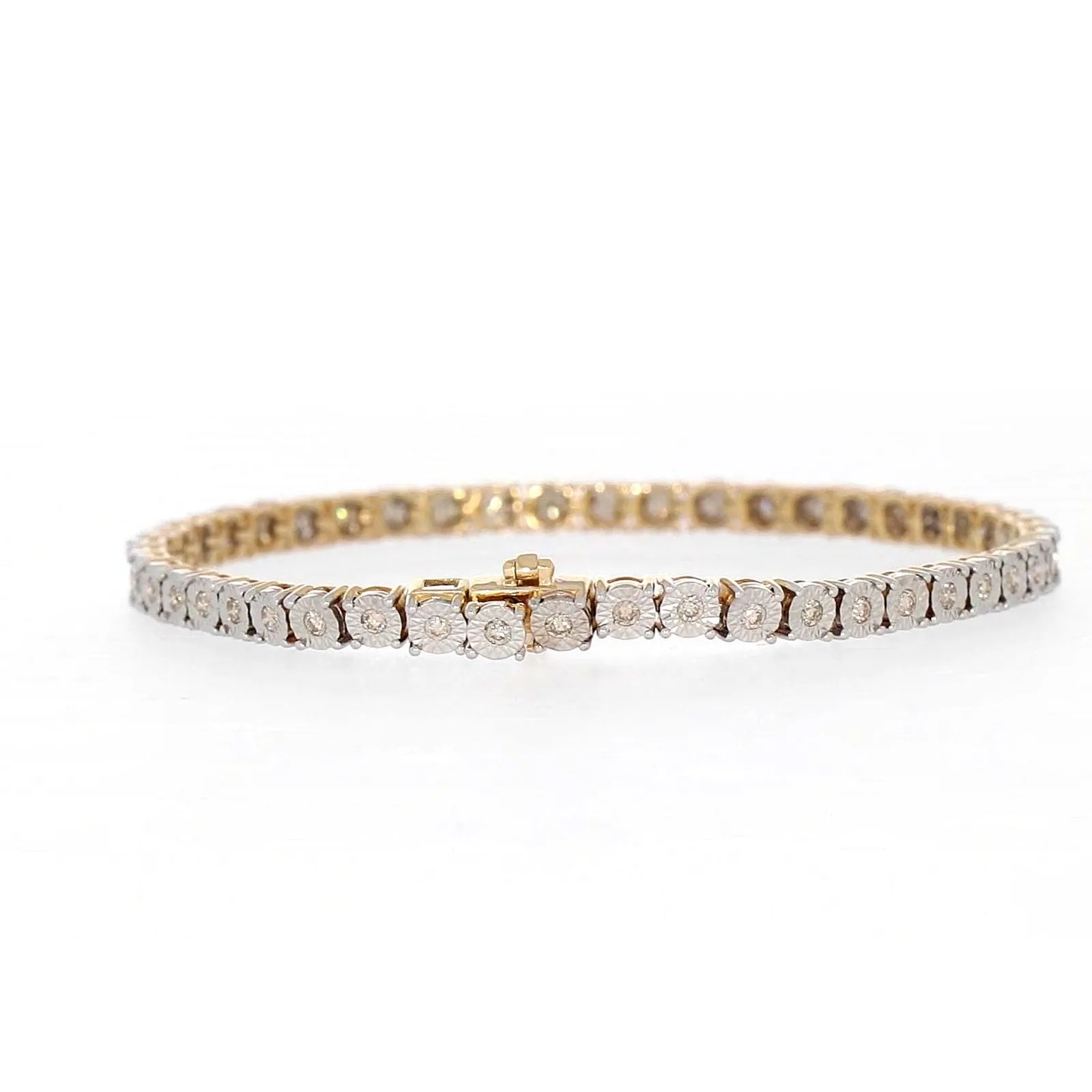 9ct Yellow Gold Round Brilliant Cut with 1 CARAT tw of Diamonds Tennis Bracelet