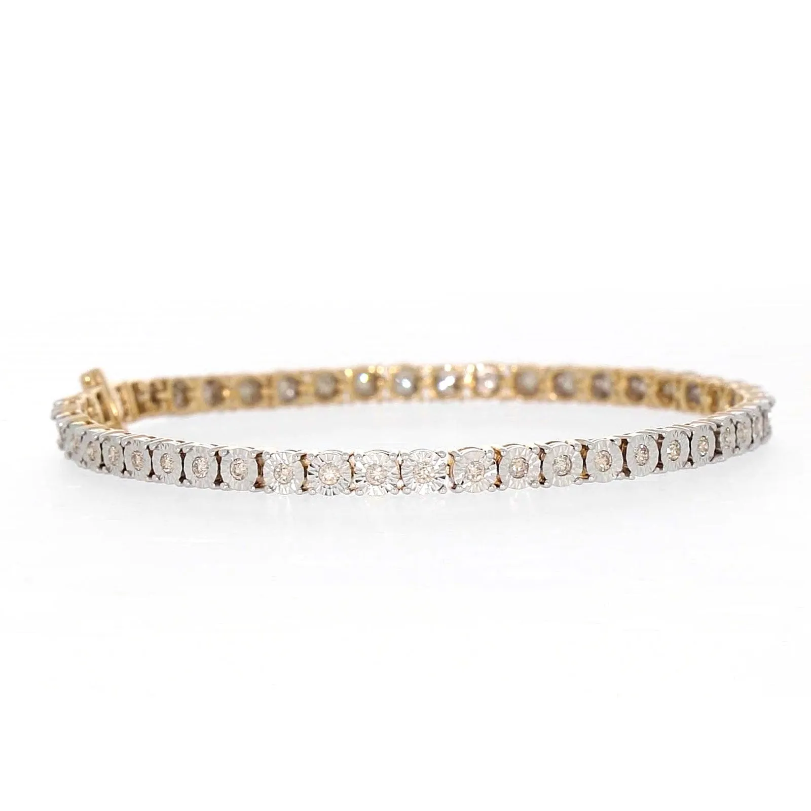 9ct Yellow Gold Round Brilliant Cut with 1 CARAT tw of Diamonds Tennis Bracelet