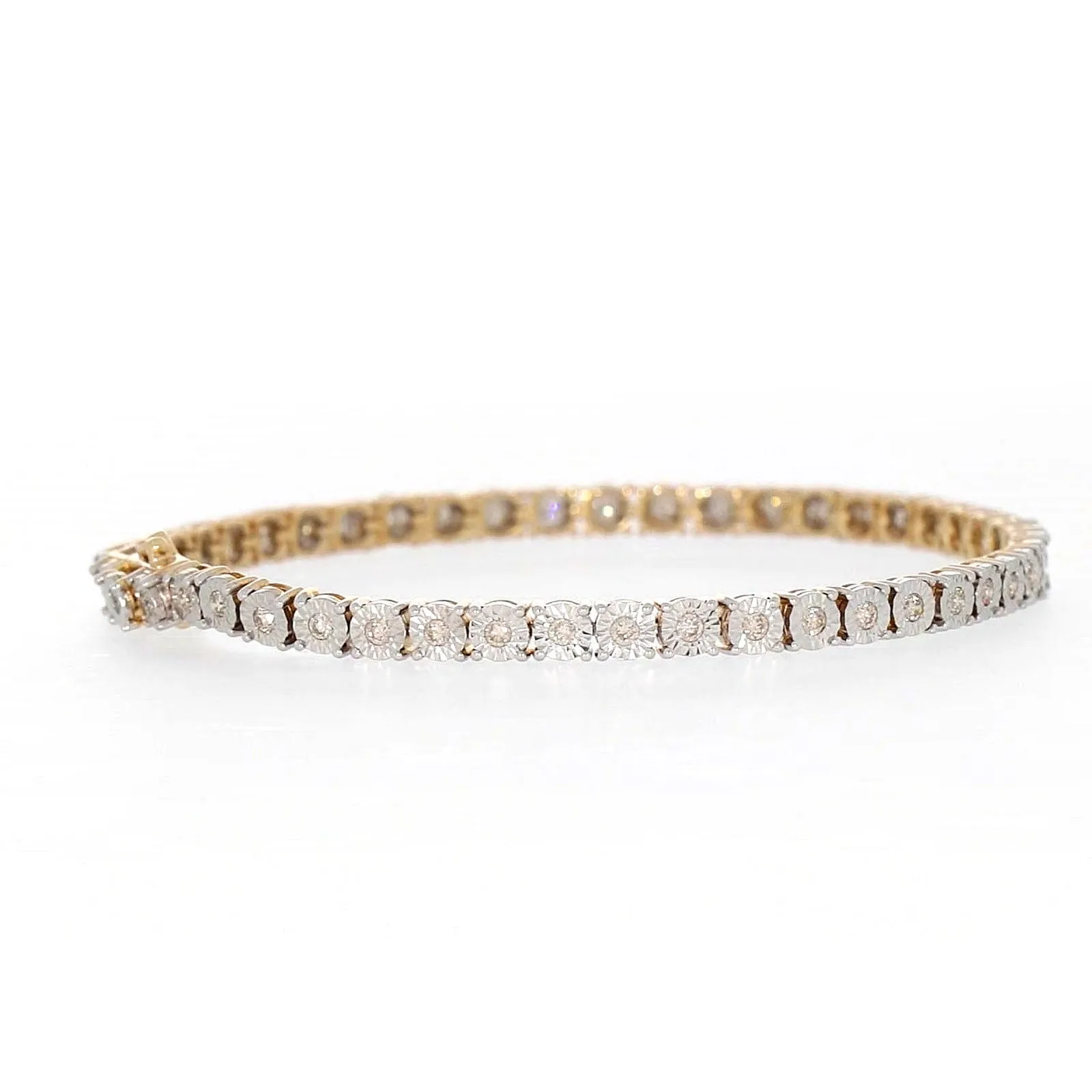 9ct Yellow Gold Round Brilliant Cut with 1 CARAT tw of Diamonds Tennis Bracelet