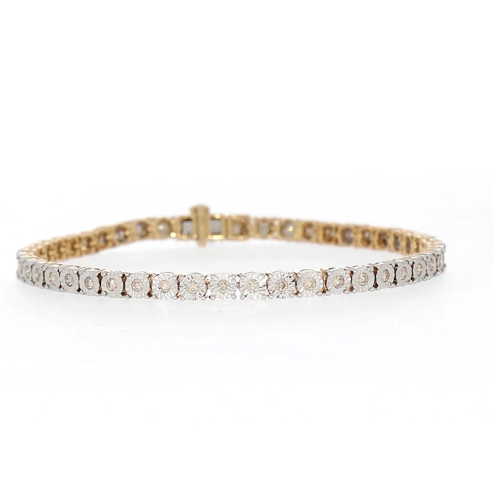 9ct Yellow Gold Round Brilliant Cut with 1 CARAT tw of Diamonds Tennis Bracelet