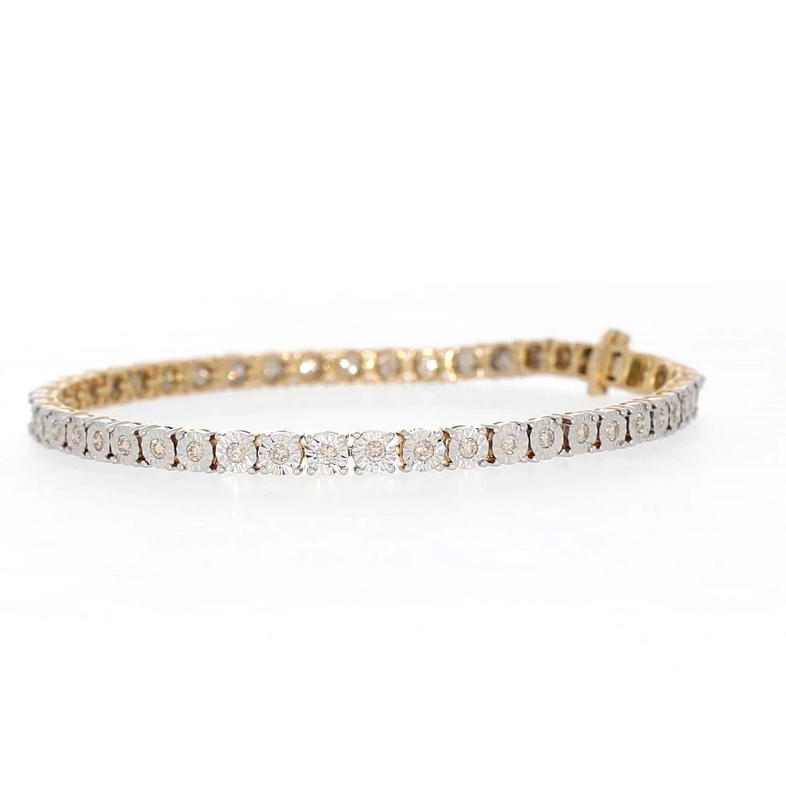 9ct Yellow Gold Round Brilliant Cut with 1 CARAT tw of Diamonds Tennis Bracelet