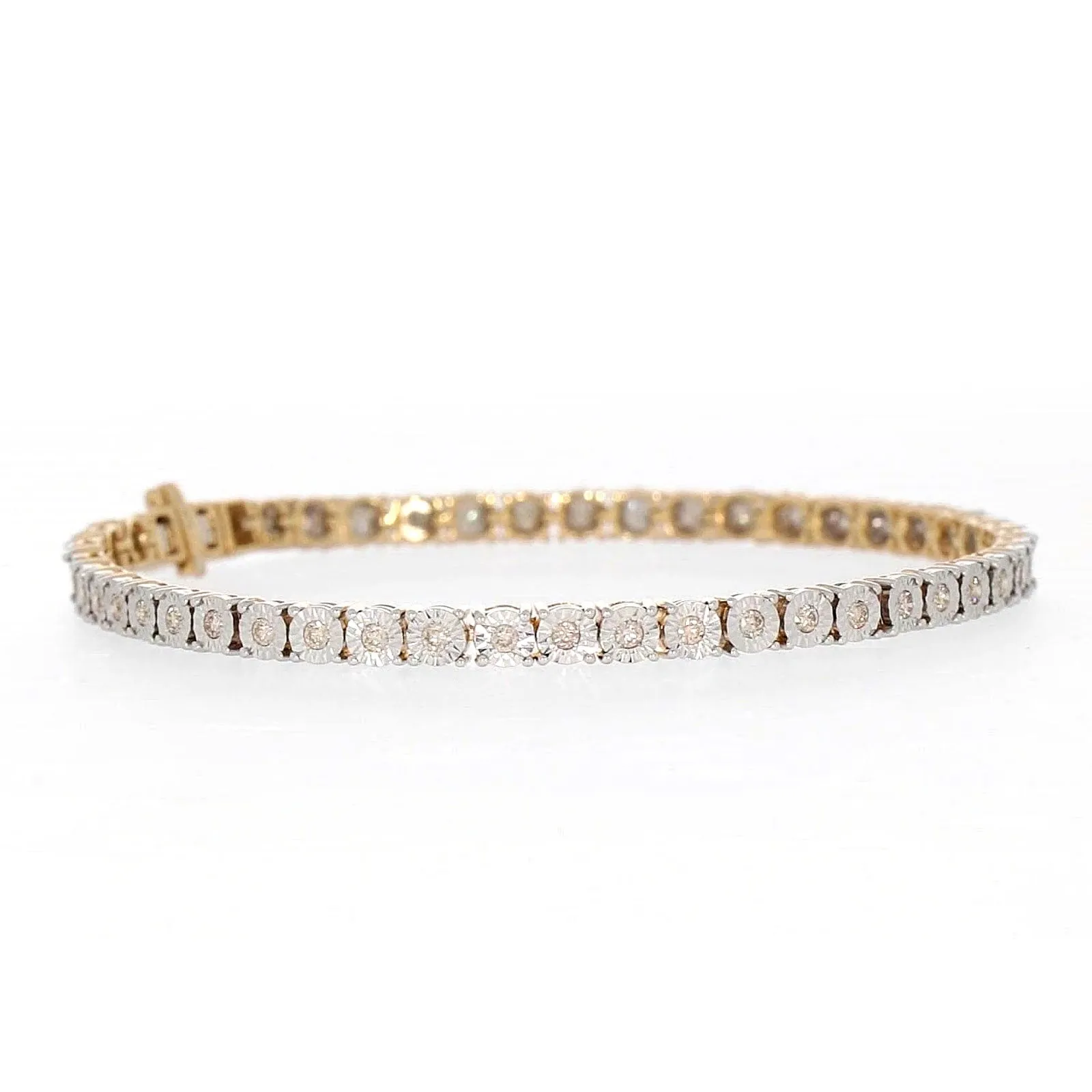 9ct Yellow Gold Round Brilliant Cut with 1 CARAT tw of Diamonds Tennis Bracelet