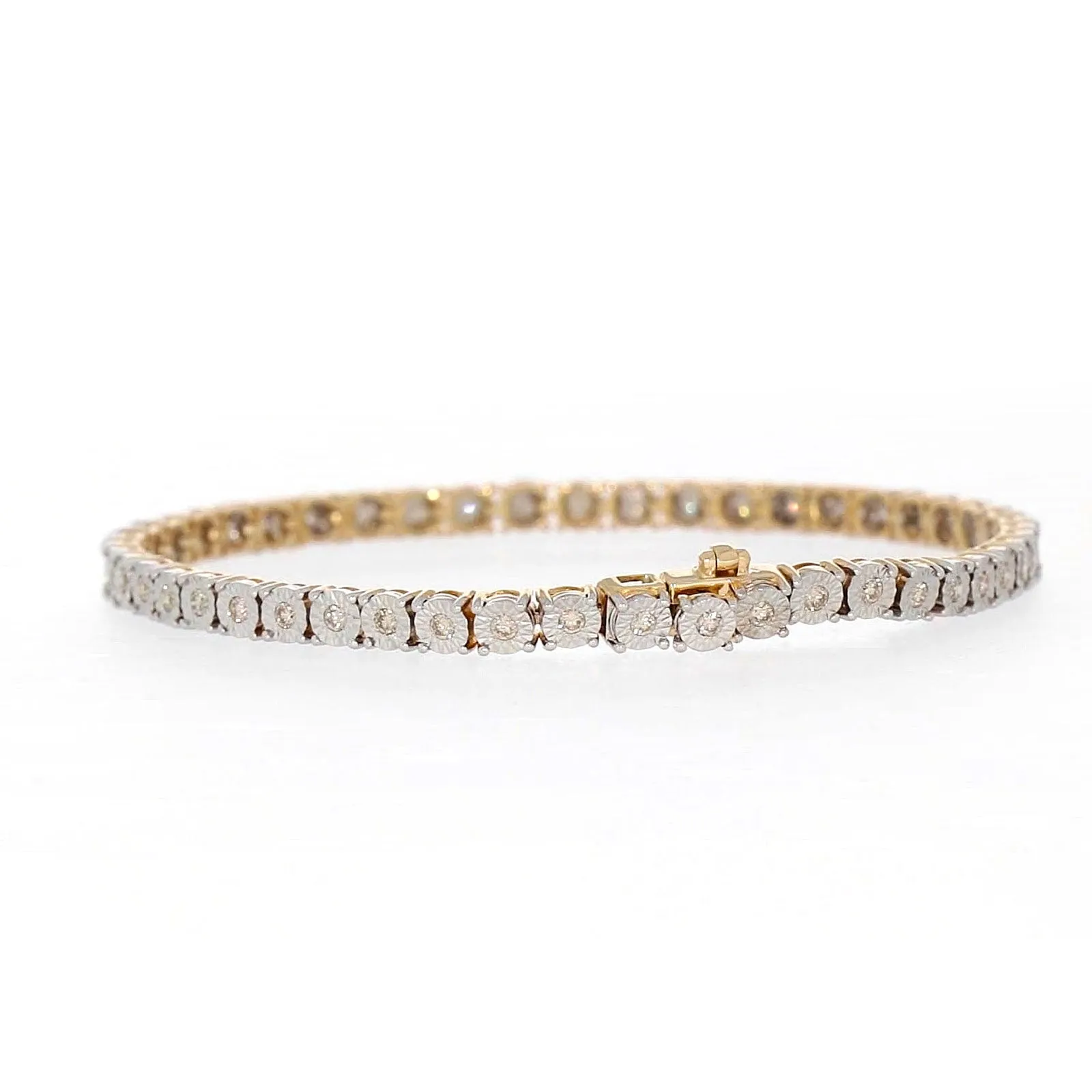 9ct Yellow Gold Round Brilliant Cut with 1 CARAT tw of Diamonds Tennis Bracelet