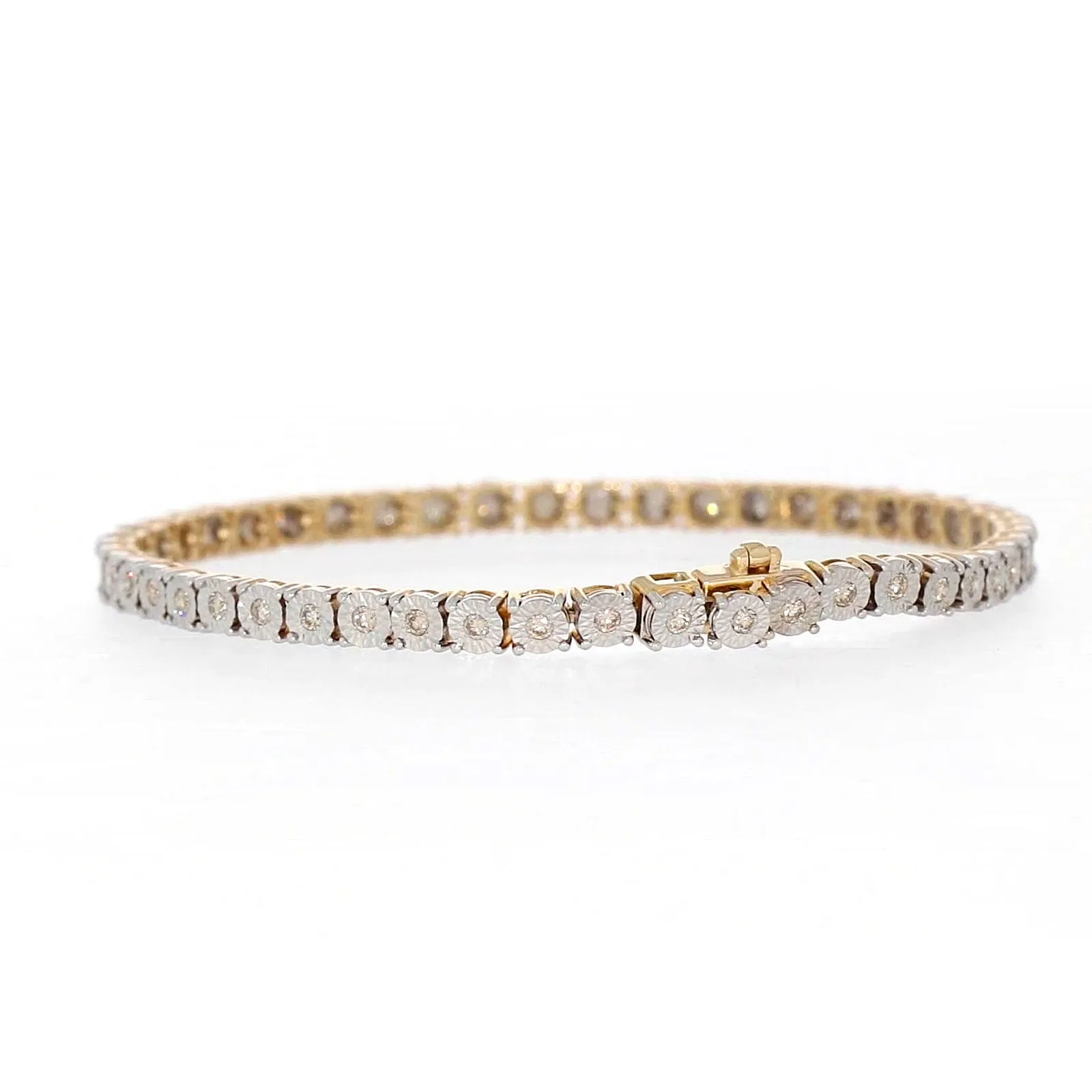 9ct Yellow Gold Round Brilliant Cut with 1 CARAT tw of Diamonds Tennis Bracelet