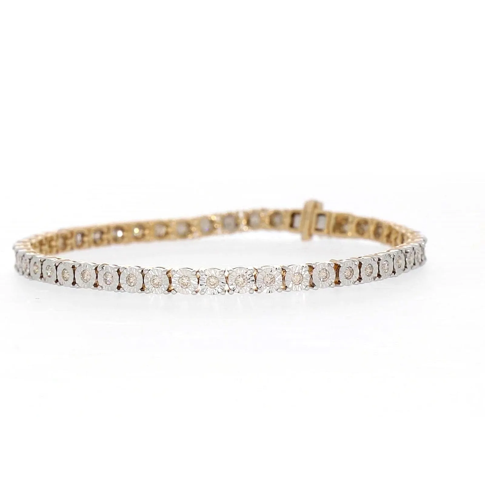 9ct Yellow Gold Round Brilliant Cut with 1 CARAT tw of Diamonds Tennis Bracelet