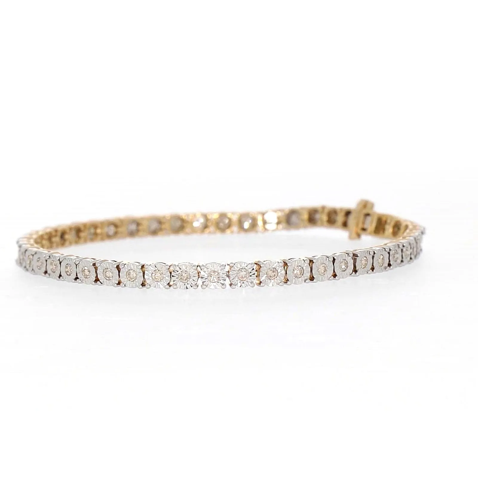 9ct Yellow Gold Round Brilliant Cut with 1 CARAT tw of Diamonds Tennis Bracelet