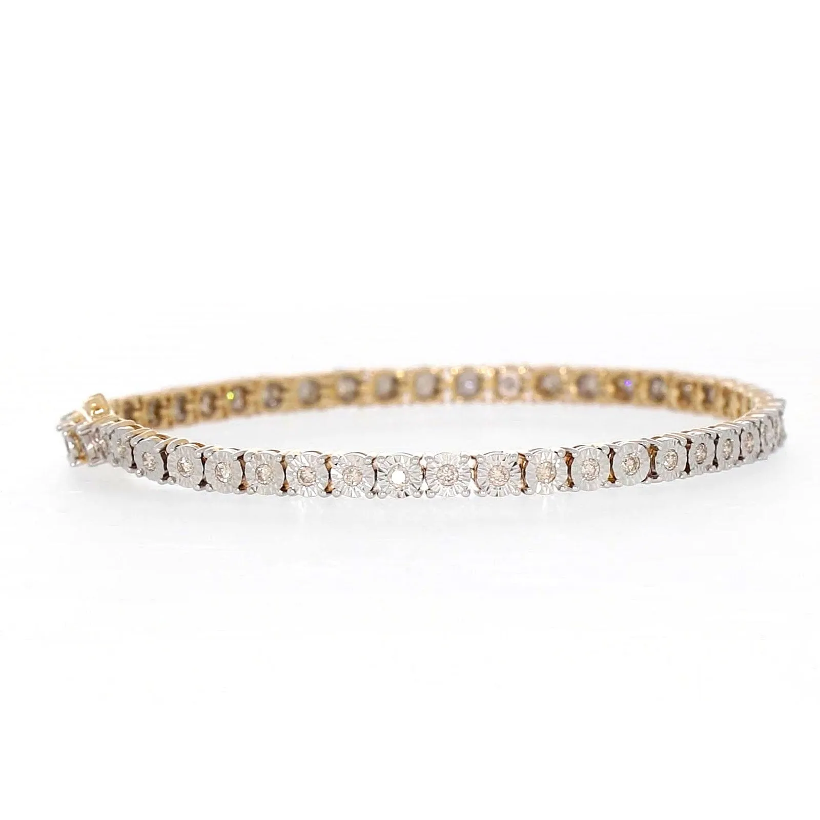 9ct Yellow Gold Round Brilliant Cut with 1 CARAT tw of Diamonds Tennis Bracelet