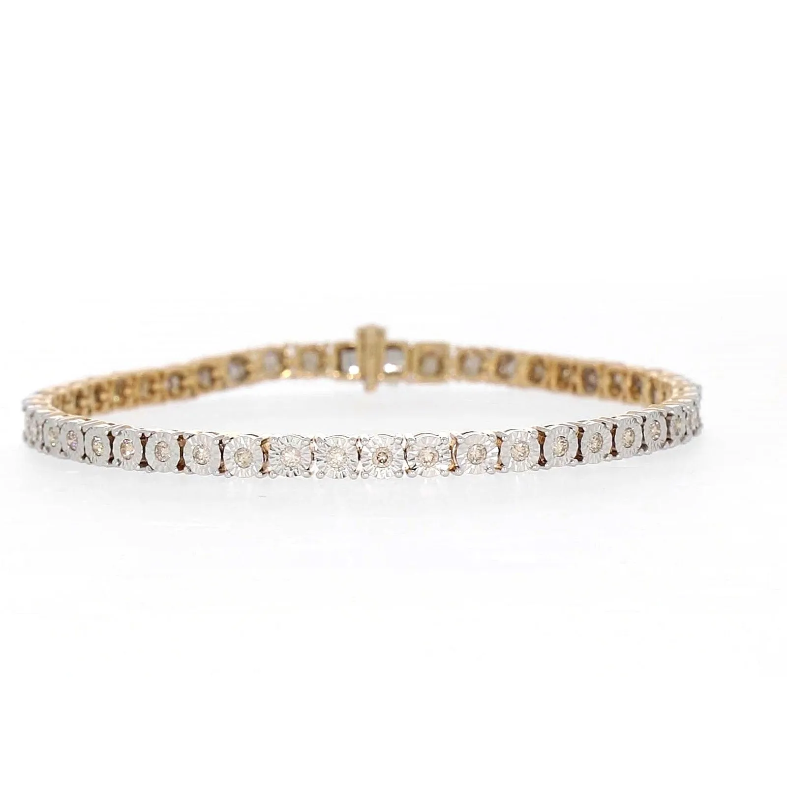 9ct Yellow Gold Round Brilliant Cut with 1 CARAT tw of Diamonds Tennis Bracelet