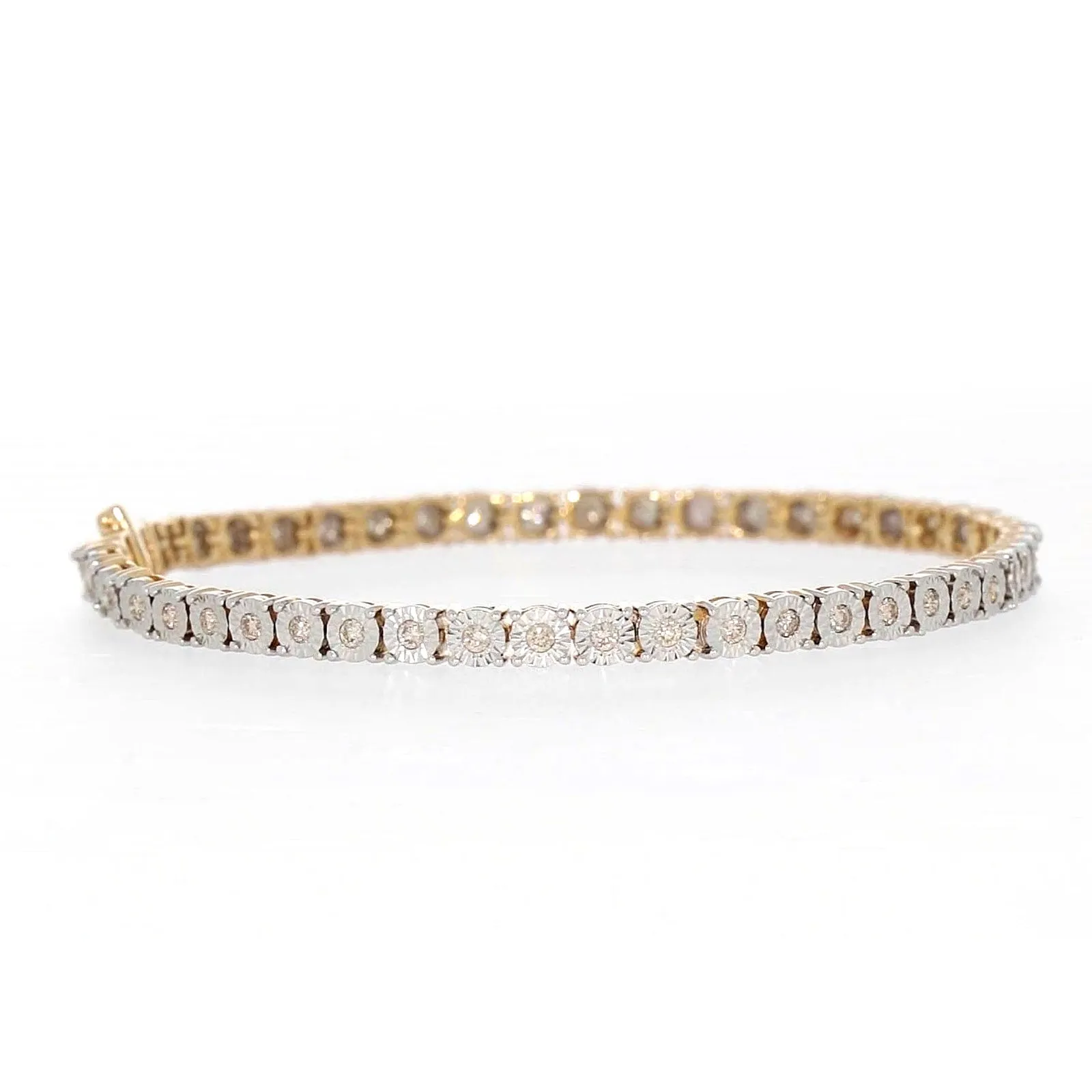 9ct Yellow Gold Round Brilliant Cut with 1 CARAT tw of Diamonds Tennis Bracelet