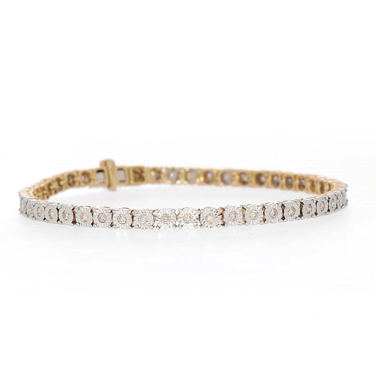 9ct Yellow Gold Round Brilliant Cut with 1 CARAT tw of Diamonds Tennis Bracelet