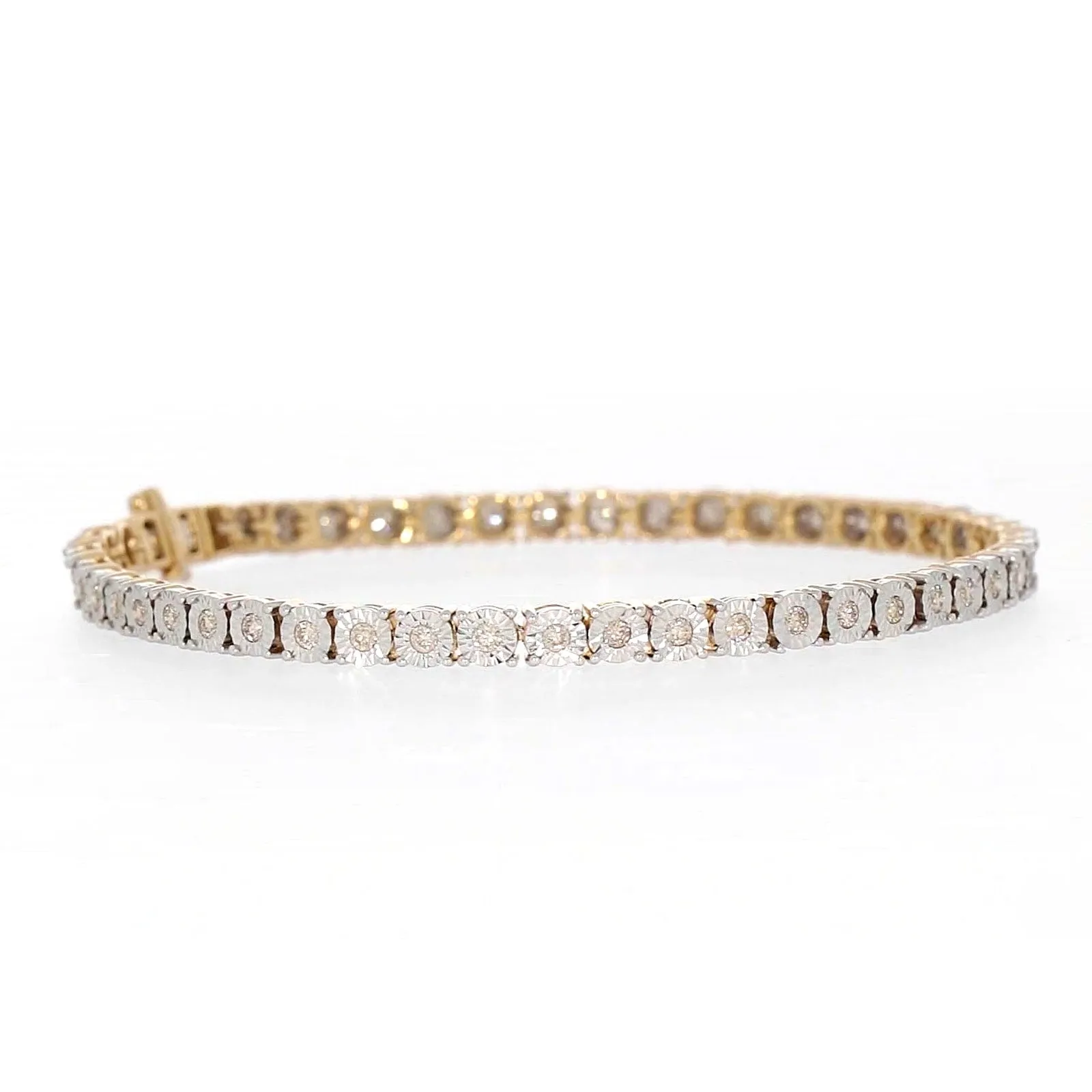 9ct Yellow Gold Round Brilliant Cut with 1 CARAT tw of Diamonds Tennis Bracelet