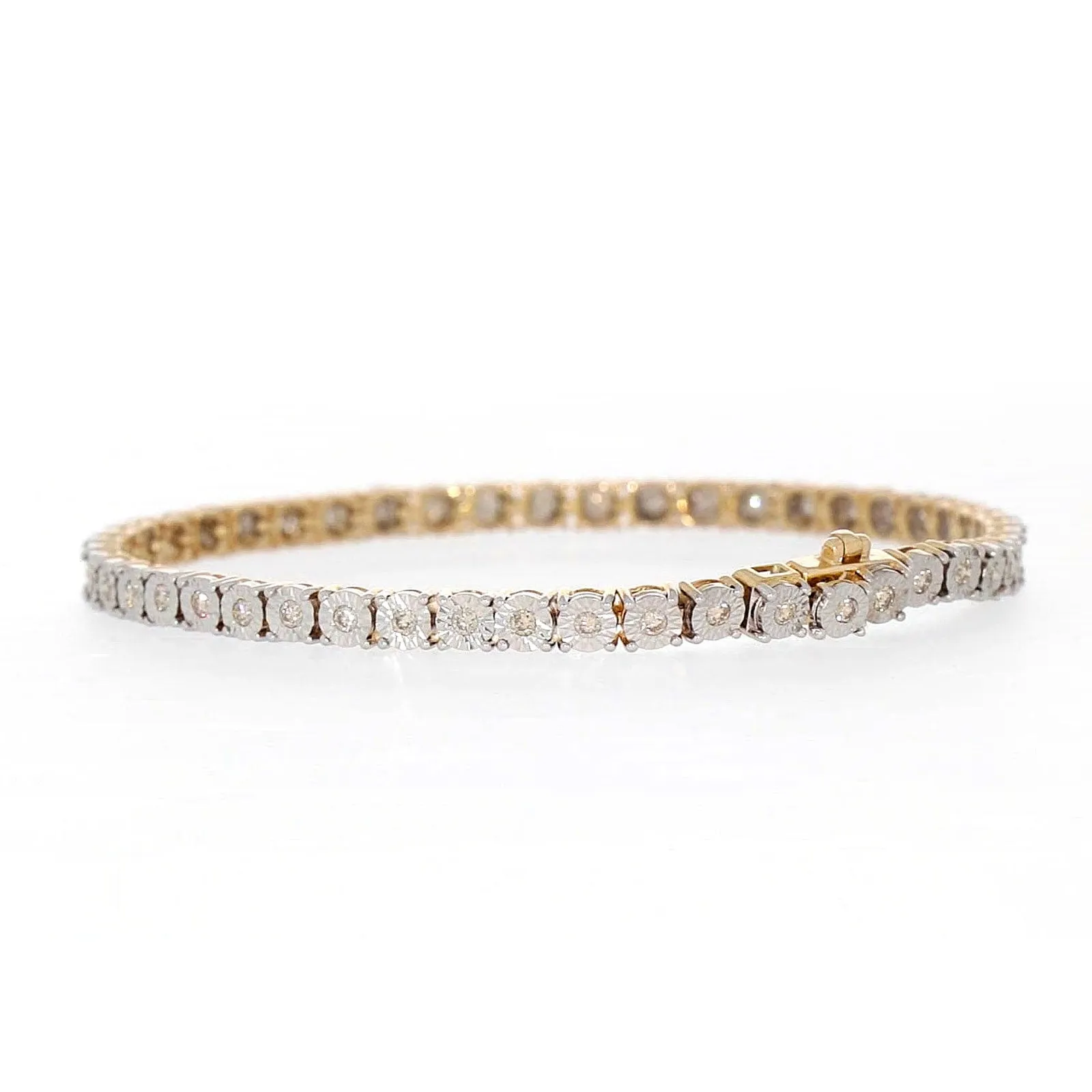 9ct Yellow Gold Round Brilliant Cut with 1 CARAT tw of Diamonds Tennis Bracelet