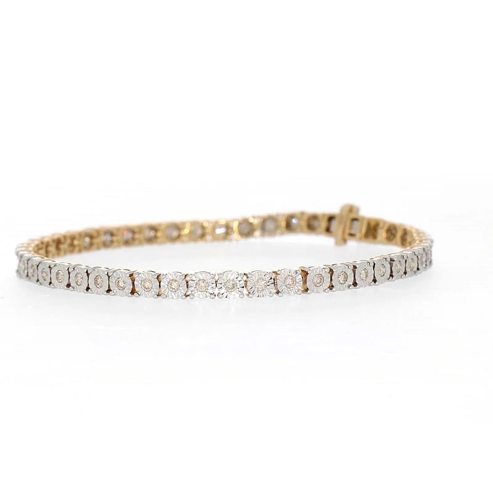 9ct Yellow Gold Round Brilliant Cut with 1 CARAT tw of Diamonds Tennis Bracelet