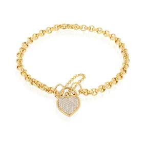 9ct Yellow Gold Silverfilled Cubic Zirconia Heart 22.9cm Bracelet