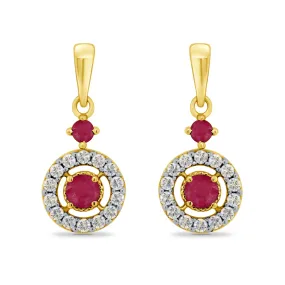 9K Yellow Gold Ruby & Diamond Drop Earrings