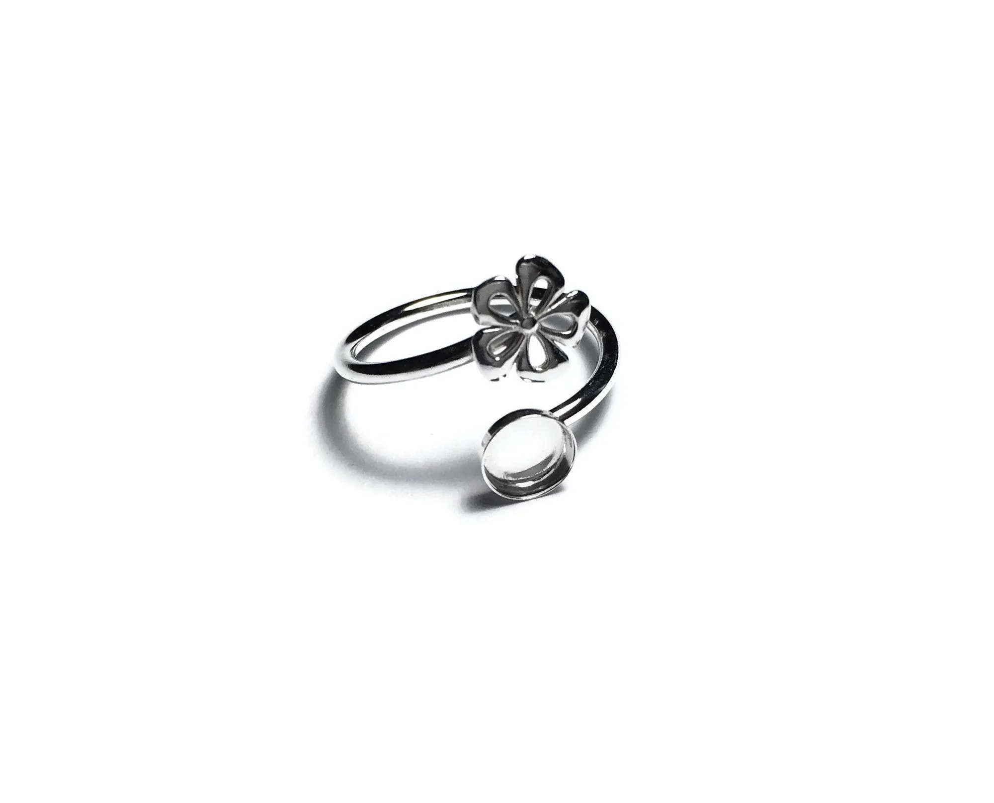 Adjustable Ring Blank | Round Bezel Cup and Flower