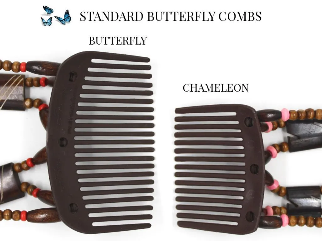 African Butterfly Hair Comb - Flowers Brown 40