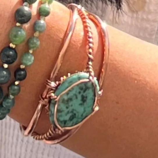 African Turquoise Wirewrapped Copper Bracelet