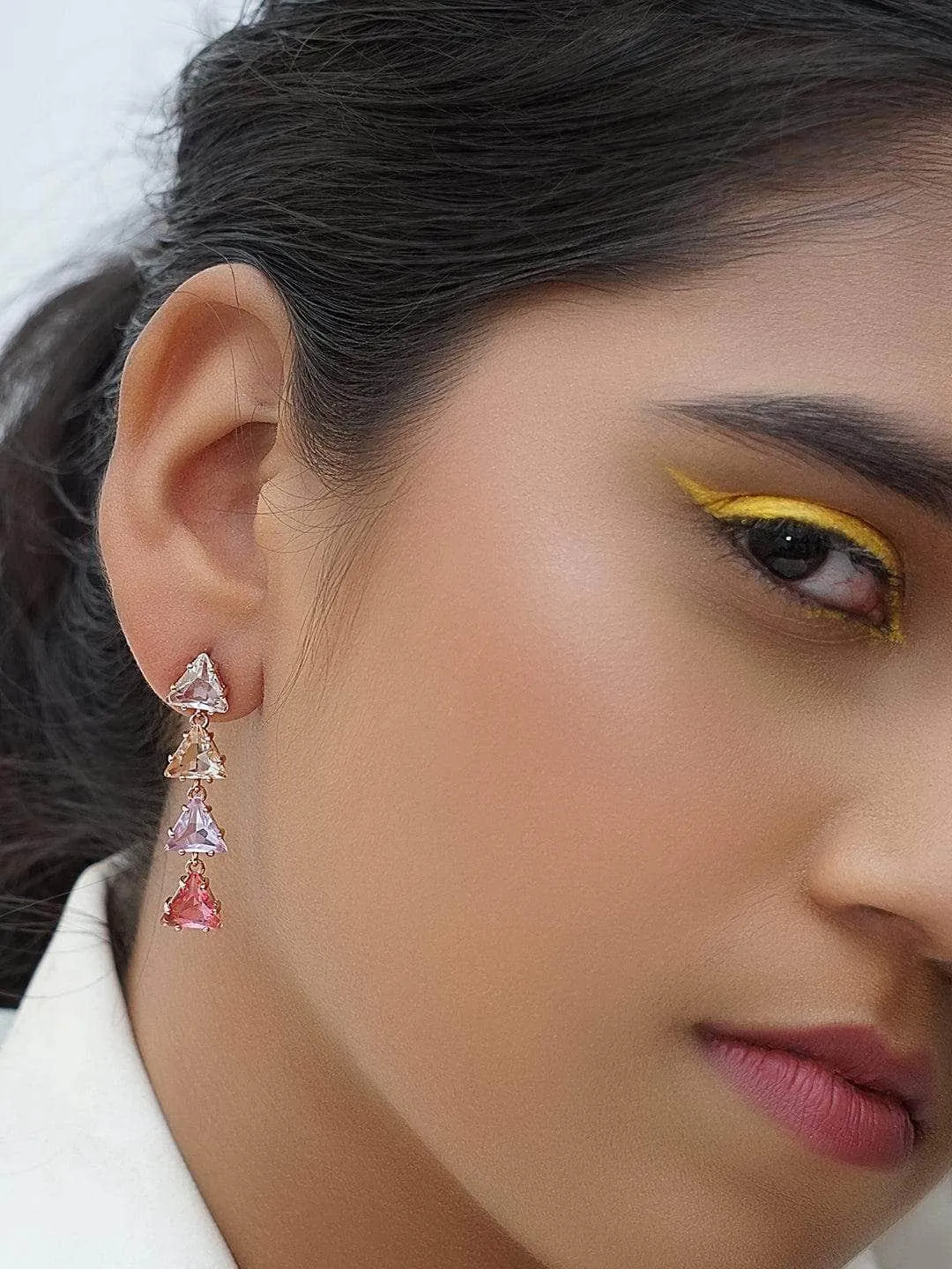 Akriti Kakar In Triangle 4 Tiered Pastel Earrings Pink