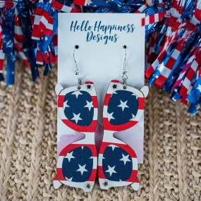 Americana Stars & Stripes Flag Sunglasses Dangle Earrings