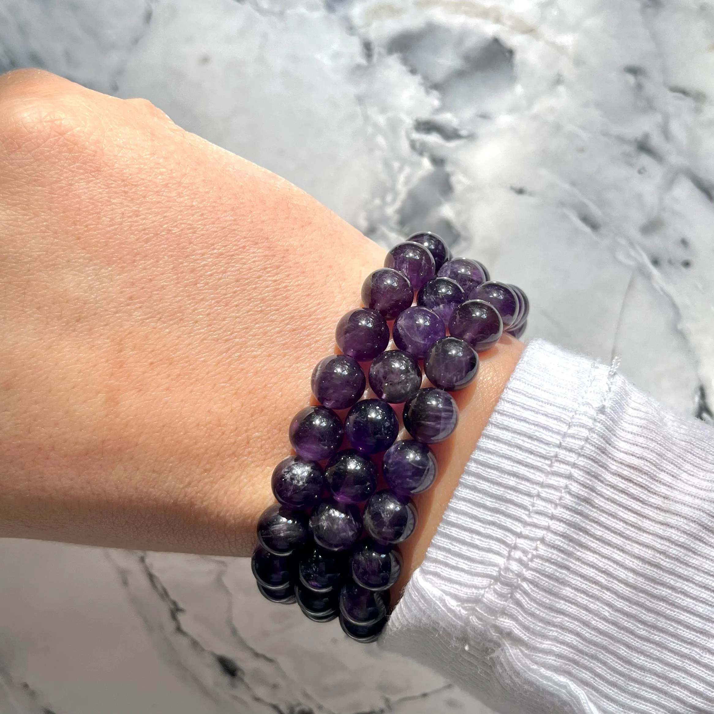 Amethyst 8mm Beaded Bracelet - Spiritual Protection