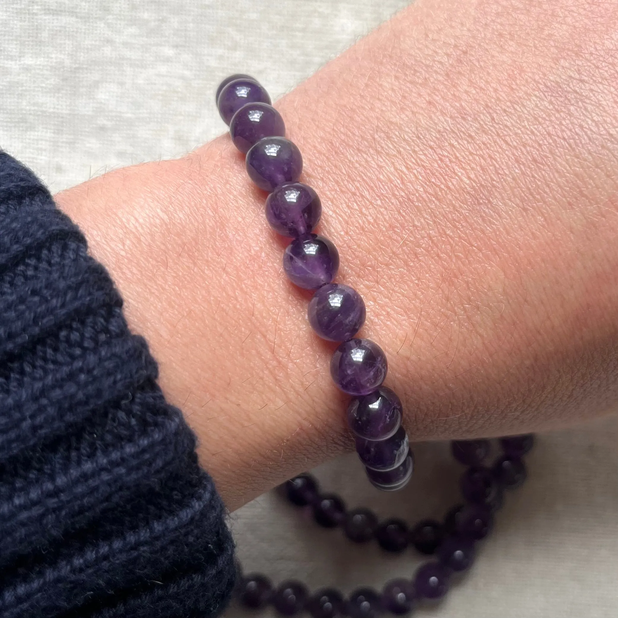 Amethyst 8mm Beaded Bracelet - Spiritual Protection