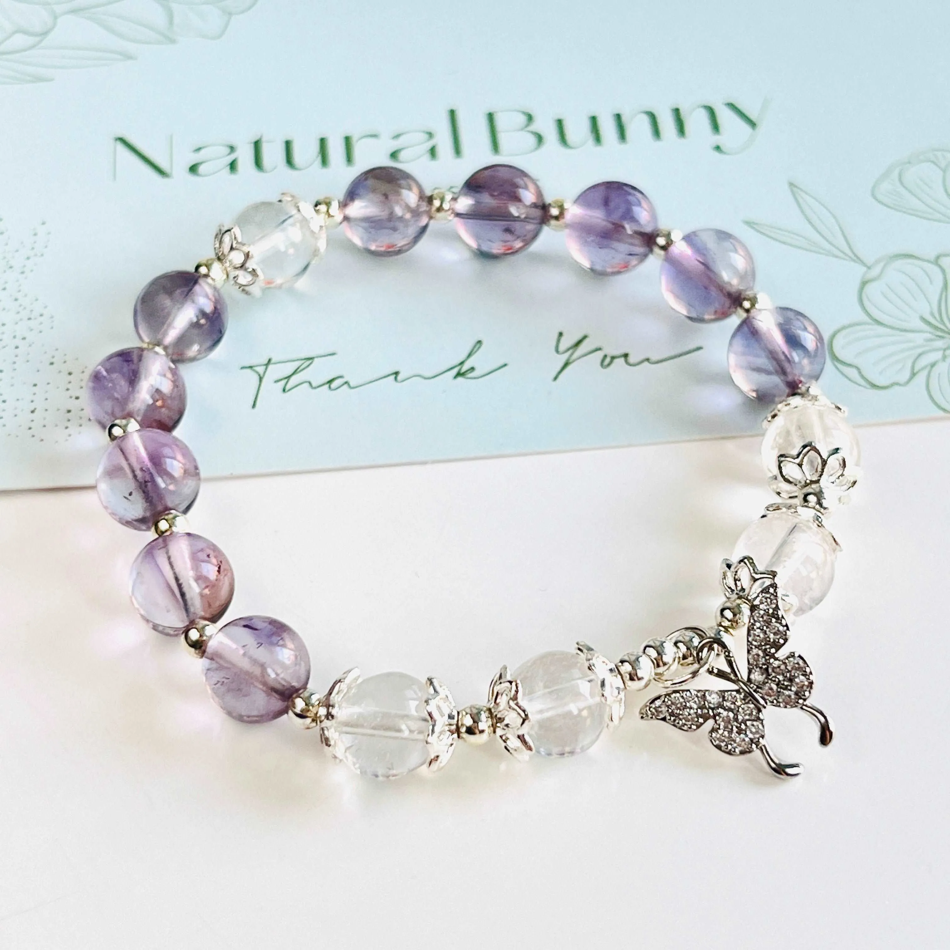 Amethyst Clear Quartz Butterfly Beaded Bracelet