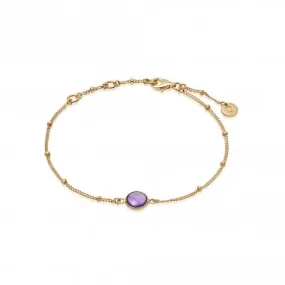 Amethyst Healing Stone Bobble 18ct Gold Plate Bracelet HBR1002_GP