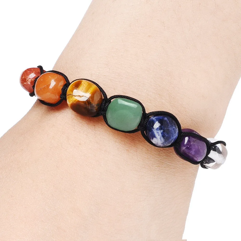 Amorphous Seven Chakras Yoga Energy Stone Bracelet White Crystal Amethyst Braided Bracelet