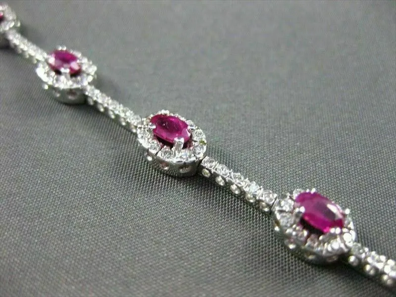 ANTIQUE 4.03CT DIAMOND & AAA RUBY 14KT WHITE GOLD CLUSTER TENNIS BRACELET #112