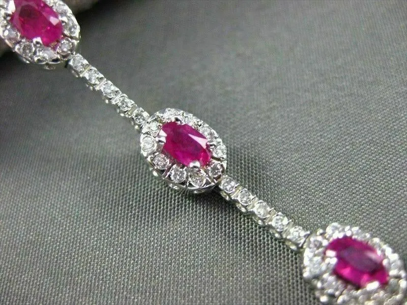 ANTIQUE 4.03CT DIAMOND & AAA RUBY 14KT WHITE GOLD CLUSTER TENNIS BRACELET #112